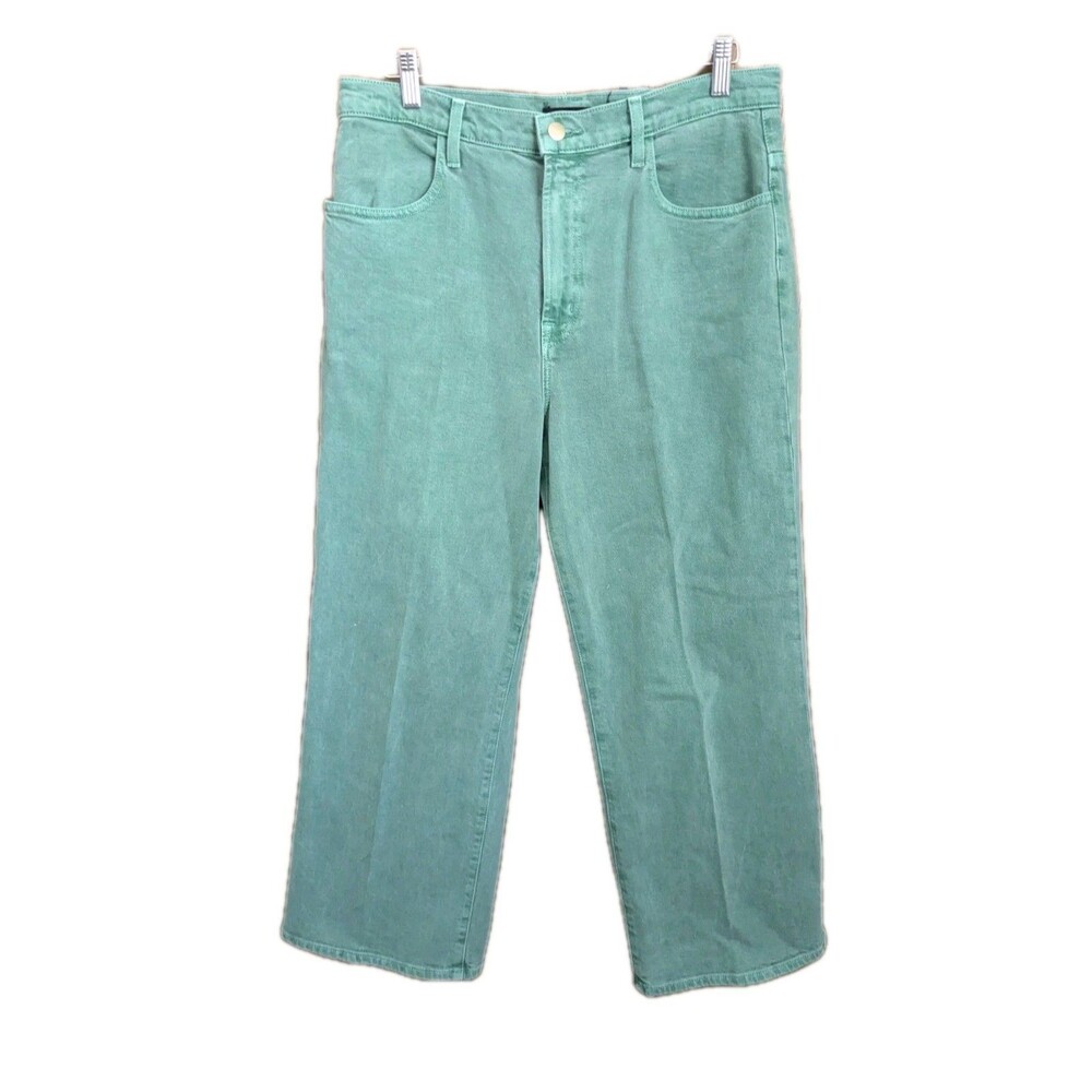 J BRAND Women Joan Crop Hopper High Rise Wide Leg Size 31  Green Jeans Pants